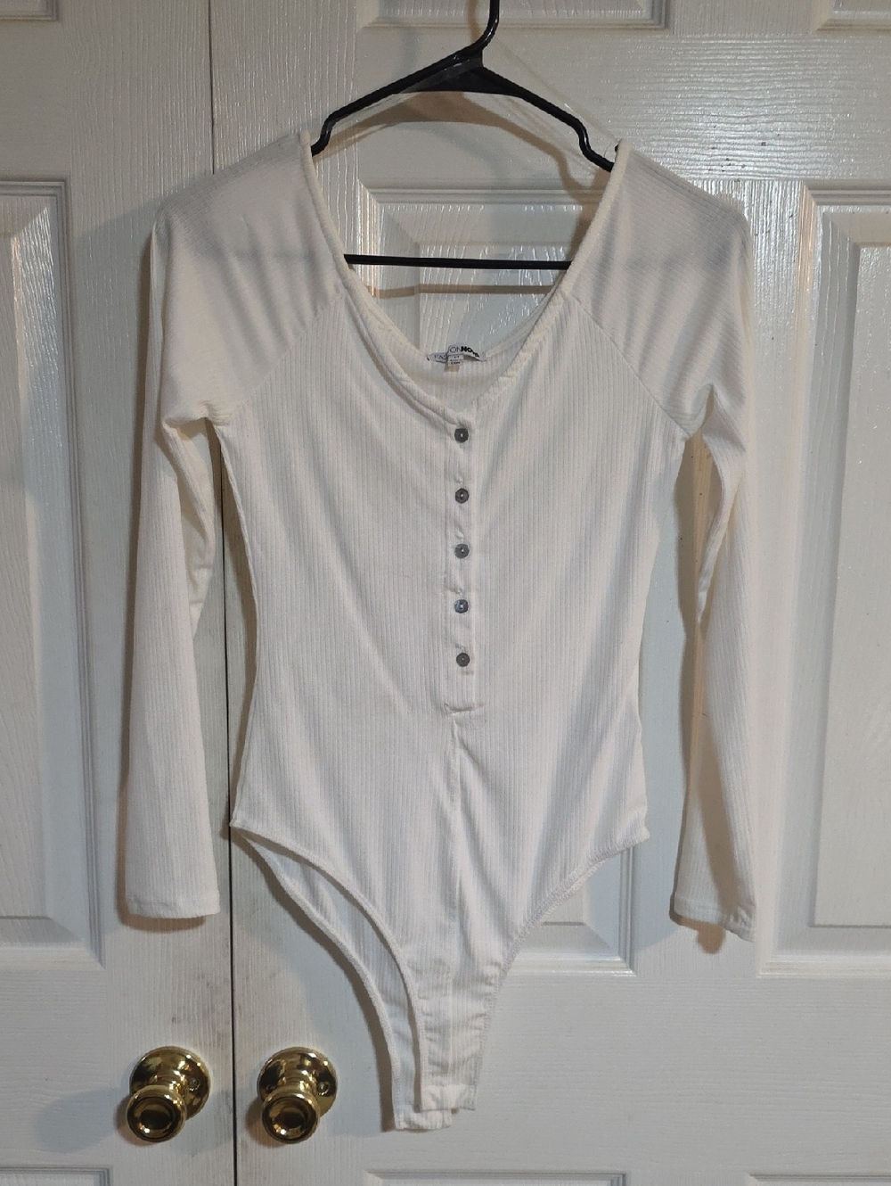 Fashion Nova "Hazel Ribbed Henley Bodysuit" In White